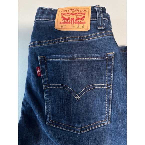 Levi's Denim - Levis 511 Slim Fit Jeans Dark Wash Blue Denim W28 L30 Size 16 Reg
